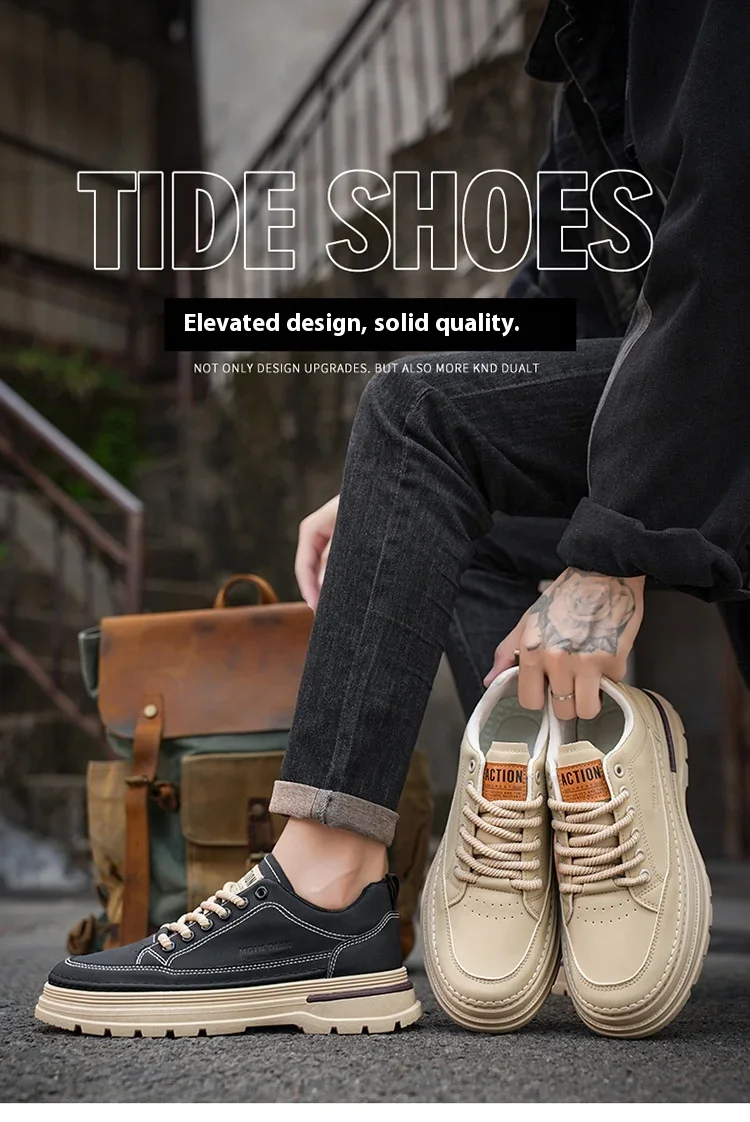 

Новая мужская обувь, универсальные короткие ботинки, нескользящая повседневная кожаная обувь на толстой подошве, мужские модные спортивные туфли для спецодежды