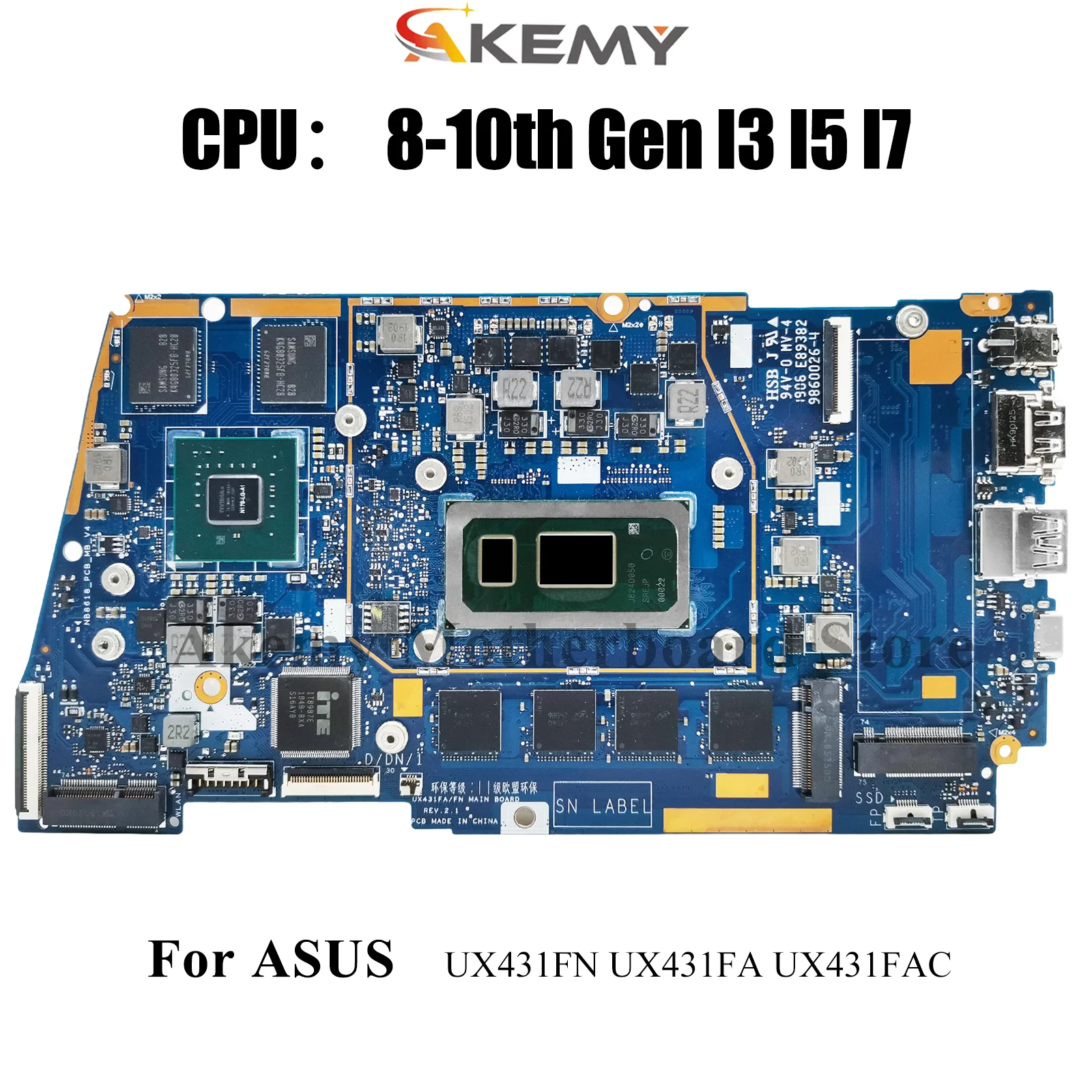 

UX431FN Материнская плата для ноутбука ASUS ZenBook S431F UX431FN U4500F UX431F S4500F X431F Материнская плата с процессором I3 I5 I7 100% ОК