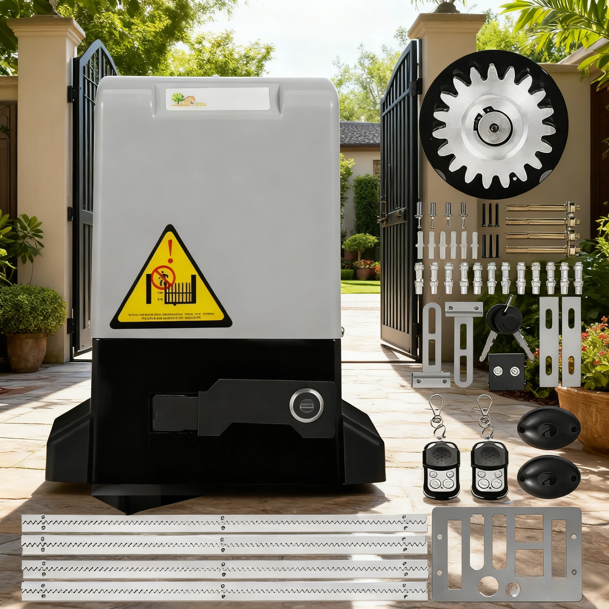 

1300LBS Automatic Sliding Gate Opener Electric Garage Door Operator with 2 Keys & 4m Racks Use for Hotel Factory School