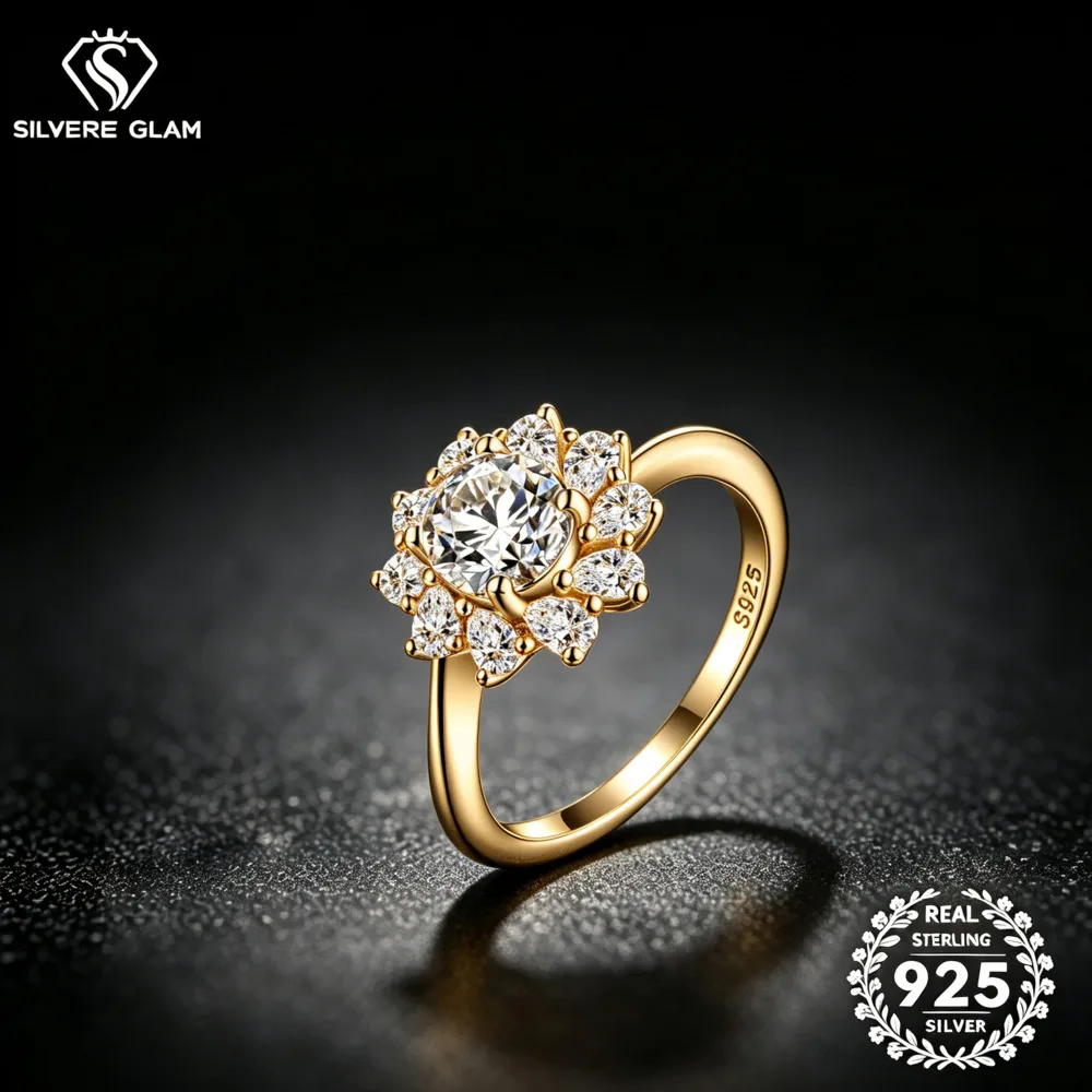 925 Sterling Silver 0.8CT Round Snowflake Halo Ring D VVS1 Moissanite Multi Tone Engagement Fine Jewelry For Women