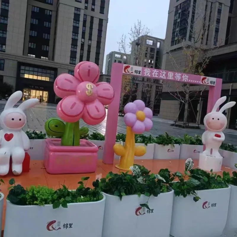 

FRP большая цветочная скульптура, уличное украшение, имитация цветочного орнамента, кафе, торговый центр, отель, художественный пейзаж