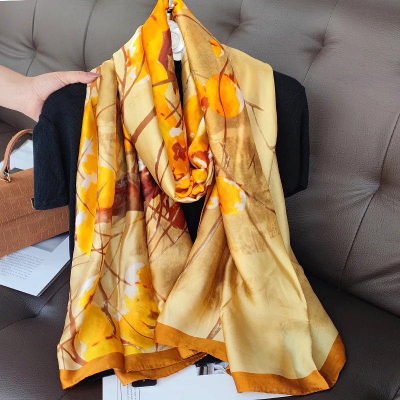 180*90cm New Style Luxury Brand Autumn Winter Women Fashion Large Print Sunscreen Silk Scarf Lady Popular Headcloth Beach Shawl