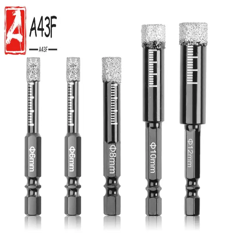 

A43F-Алмазные сверла, набор из 5 сухих алмазных коронок для гранита, плитки, стекла, мрамора, кирпича, размер 6,8,10,12 мм