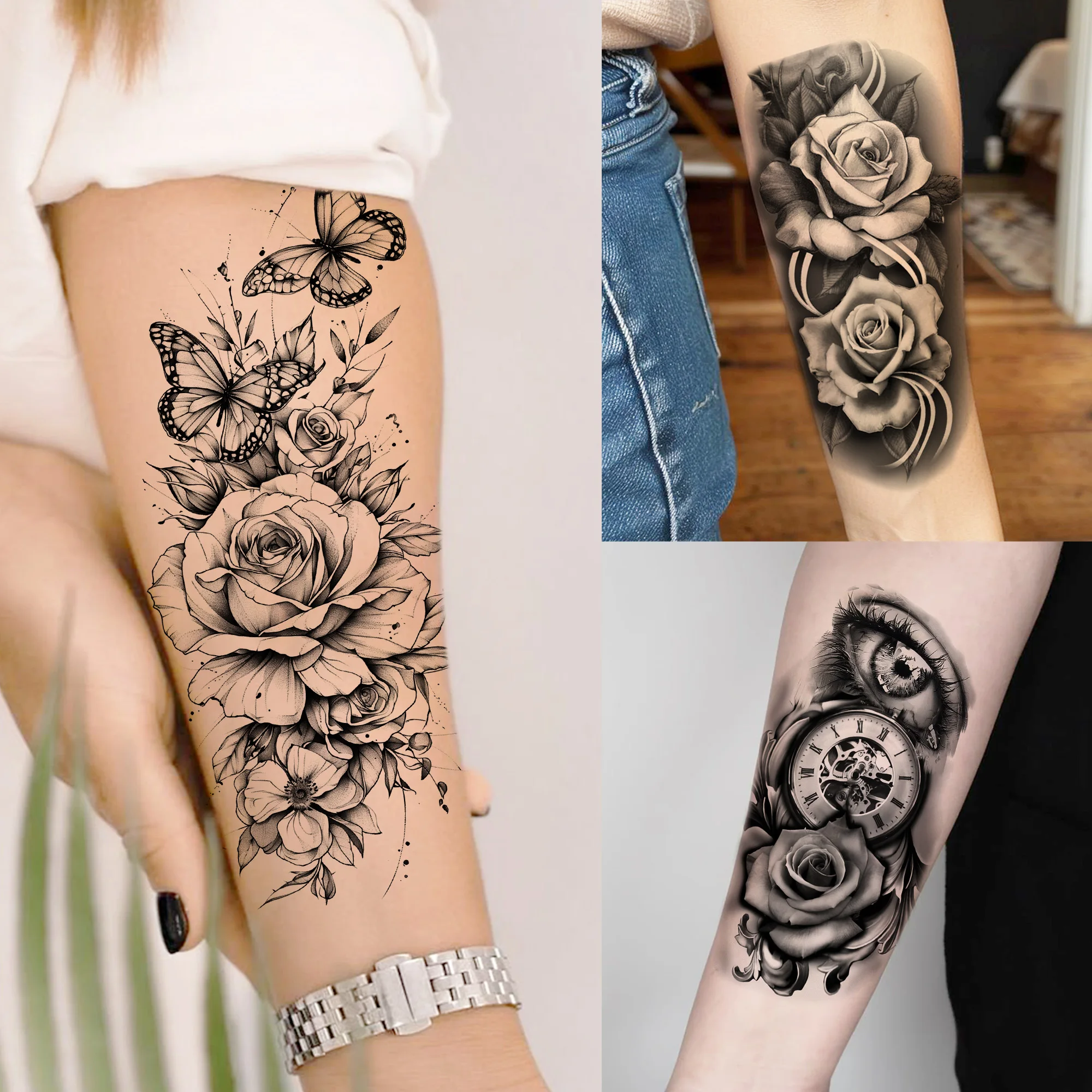 

1 Sheet Realistic Sketch Peony Rose Flowers Temporary Tattoos For Women Waterproof Fake Tattoos Long Lasting Arm Tatoo Stickers