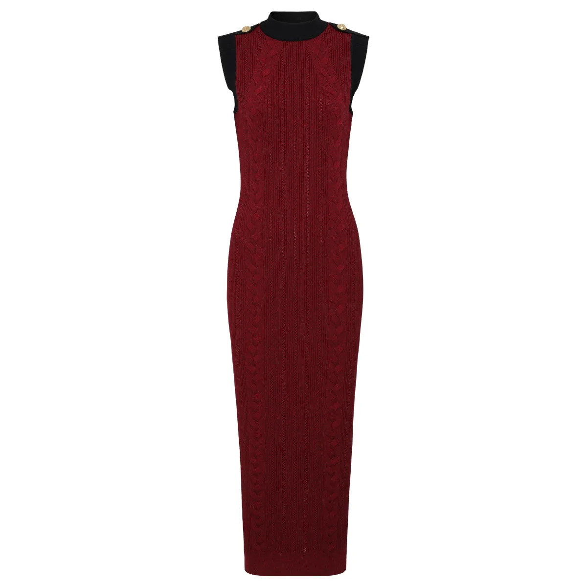 ZJYT nuevas mujeres sin mangas Midi vestidos de punto otoño 2025 moda cuello redondo Hit Color ceñido al cuerpo Slim Fit básico fiesta vestido Casual