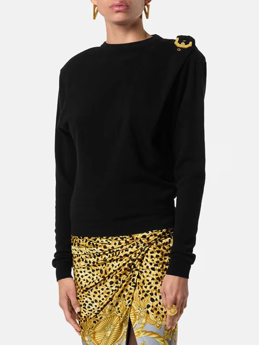 

Gold Button Shoulder Minimalist Blouse Women Winter Spring Long Sleeve Korean Style Fashion Shirts Blouses Lady Elegant Tops