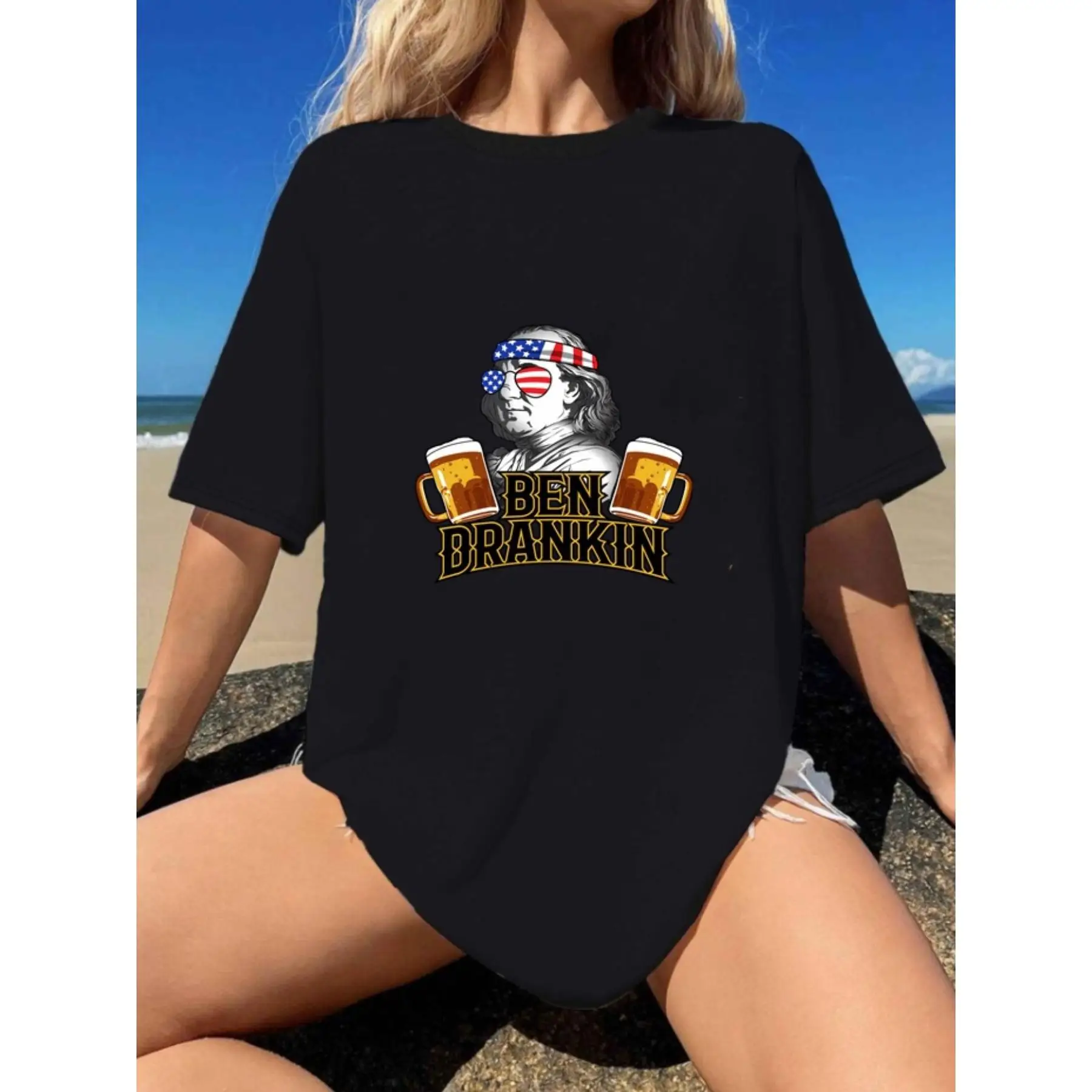 

Funny Ben Franklin T-Shirt, Ben Drankin Graphic Tee, American History Humor Beer Lover Shirt, Party Top for Men & Women