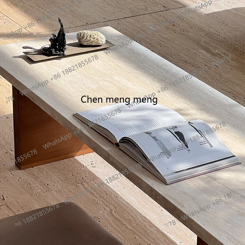 X طاولة قهوة من الحجر الجيري الطبيعي مستطيلة، غرفة معيشة فيلا منزلية كبيرة وطاولة قهوة من الخشب الصلب #4