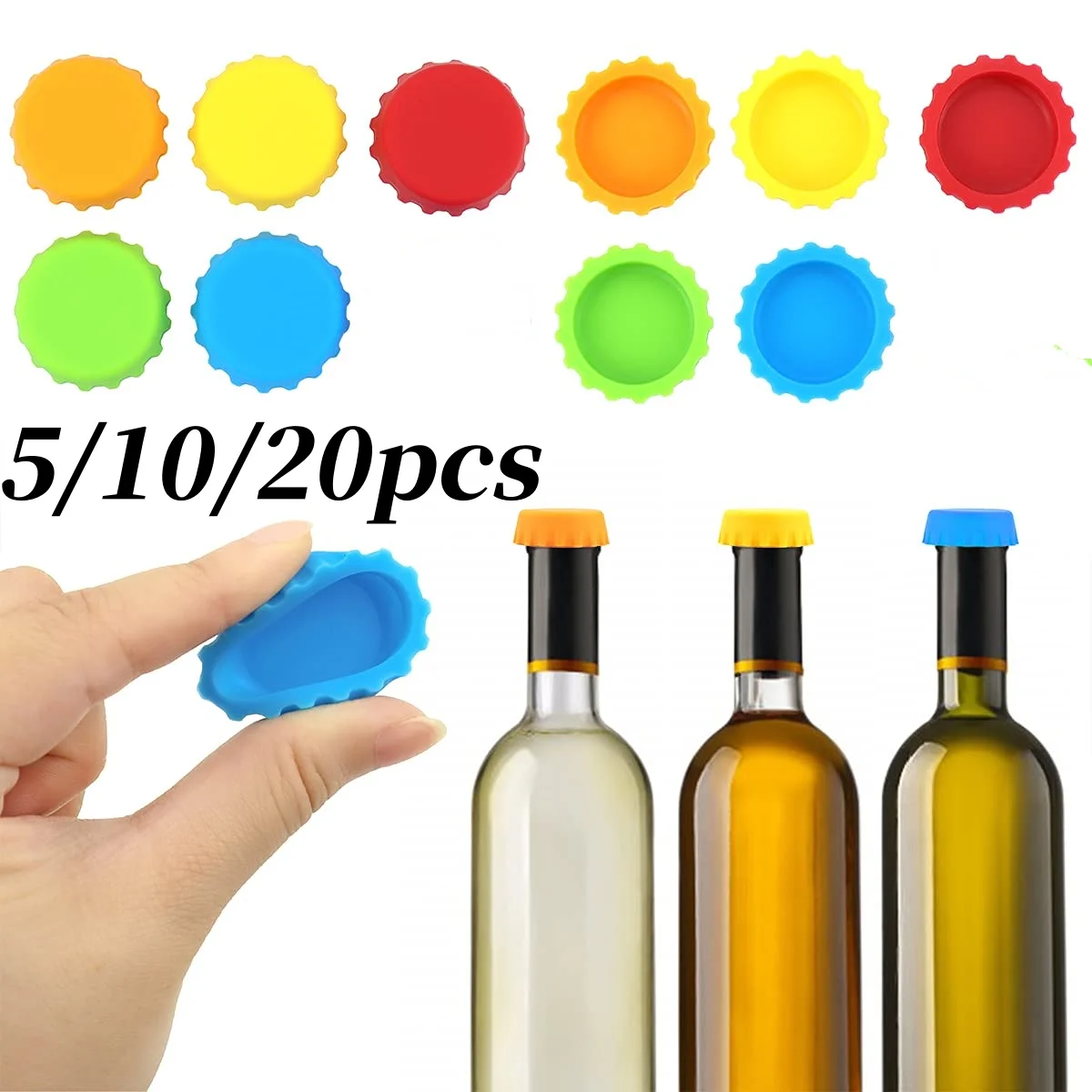 5/10/20Pcs Silicone Beer Bottle Caps Random Color Preservative Cover for Vinegar Soy Sealing Lid Wine Stopper Bar Accessories