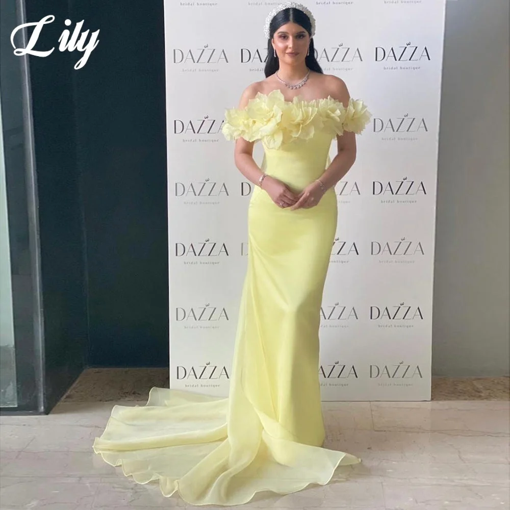 Lily rose robes de bal hors de l'épaule robes de soirée trompette avec des fleurs couches sirène plis robes de soirée personnalisées