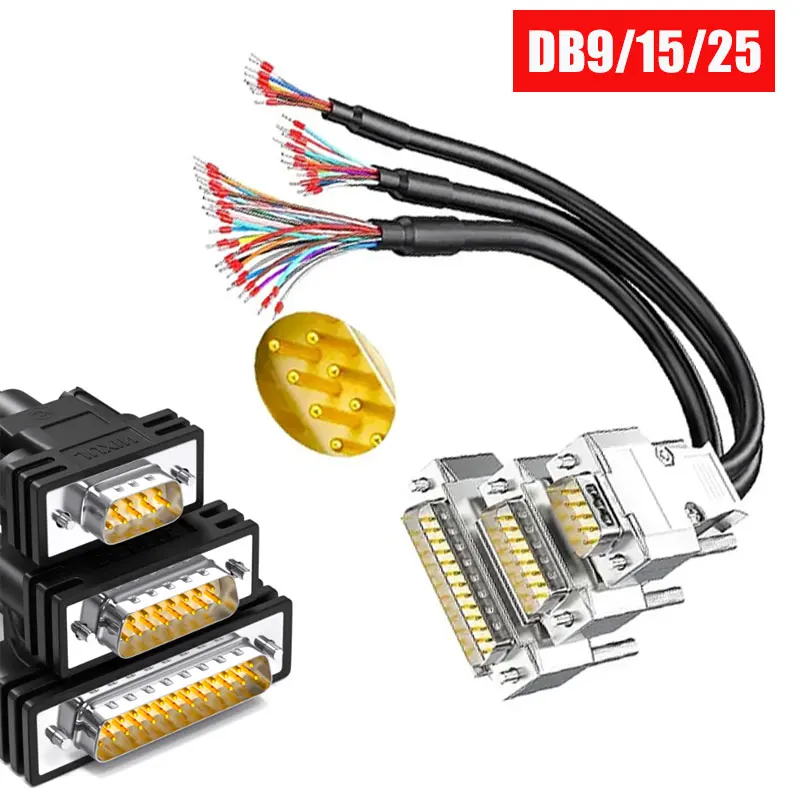 DB25 Connector Cable DB9 DB15 Industrial Male Female Connector Shielded Signal Wire 9/15/25 Pin Com RS232 Serial Port Line