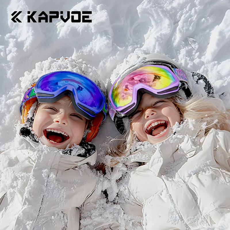 Kapvoe UV400 Anti-fog Kids Skiing Child Snowboard Goggle Mask Glasses Kids Snow Goggles Ski Professional Double Skating Eyewear