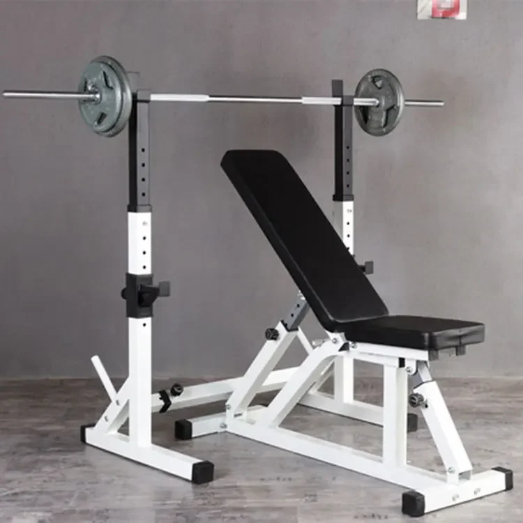 Strength Training Combo Bench Press Barbell Bed Squat Rack Gym Lifting Weight Bench Stool