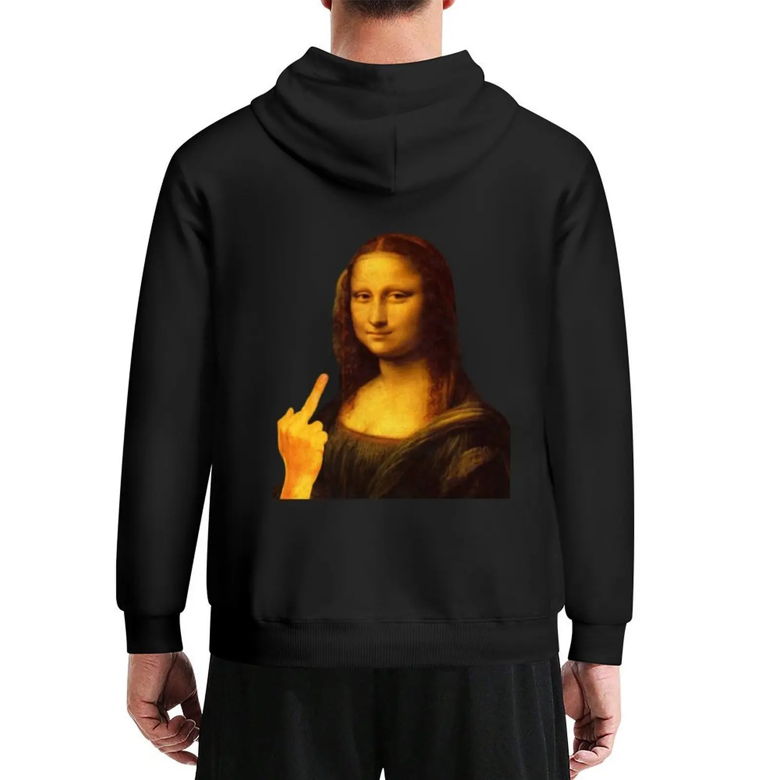 Mona Lisa Funny Painting Middle Finger Sticker Hoodie men's autumn clothes men clothing blouse male clothes graphic hoodie