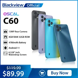 BLACKVIEW C60 смартфон с 6.528-дюймовым дисплеем, ОЗУ 4 Гб, ПЗУ 32 ГБ, 2022 мАч, 13 МП + 5 МП