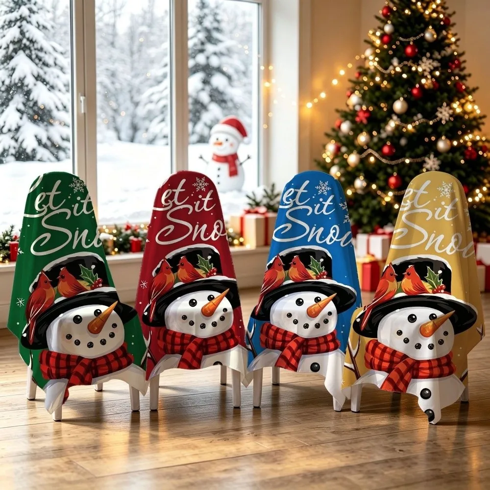 4 pcs Snowman Christmas Chair Cover Dwarf Dustproof Chair Protective Sleeves 2D Print Christmas Ornaments Party Decor