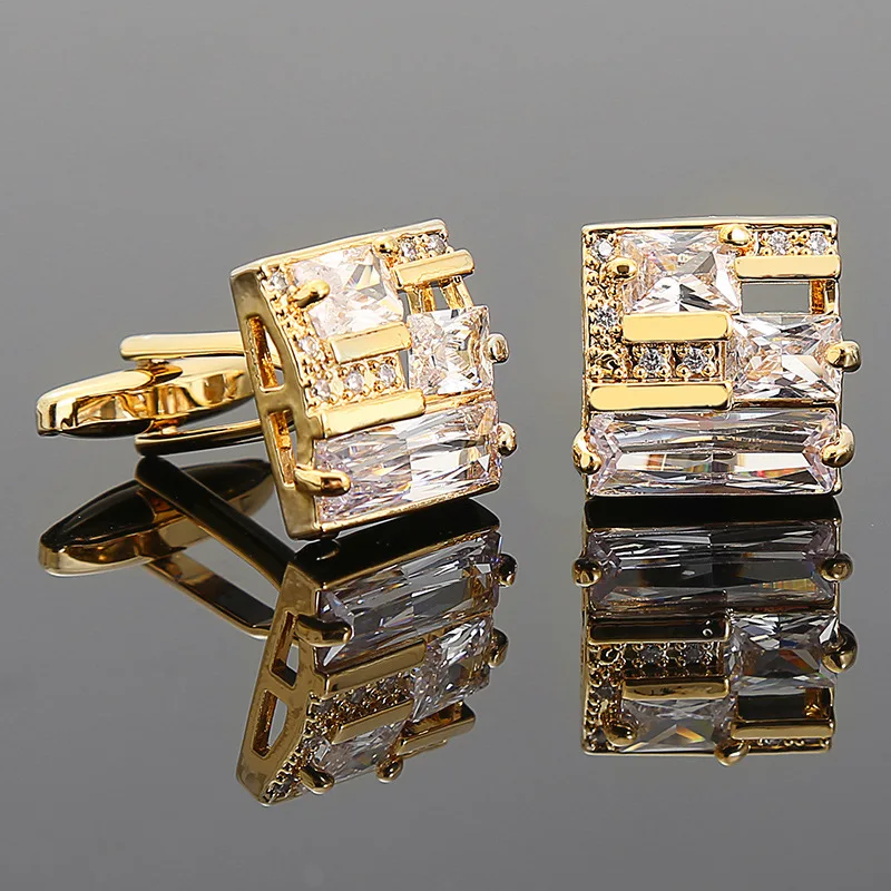 Men's French Cufflinks Hollow Square Rhinestone Buttons New Luxury High-end Men Women's Business Dress Wedding Shirt Cuff Links