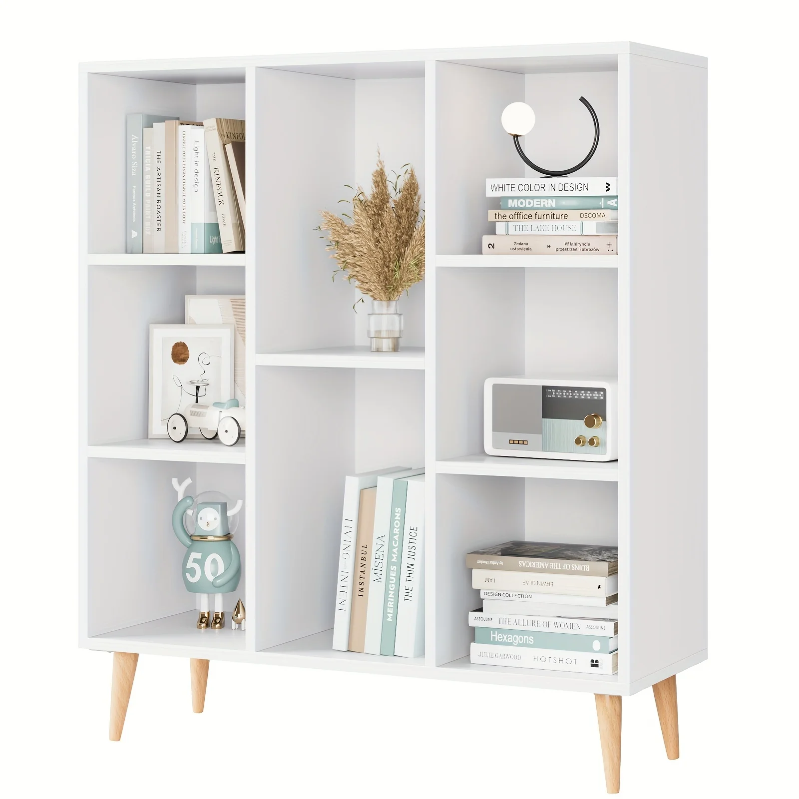 

White Bookshelf, 3 Tier Book Shelf with Legs, 8 Cube Minimalist Bookcase, Storage Organizer Shelves Display Bookcases for Living Room