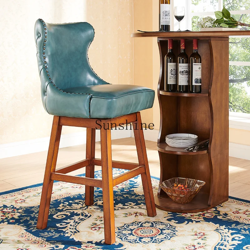 European solid wood high stool chair living room fashionable and modern rotating bar chair