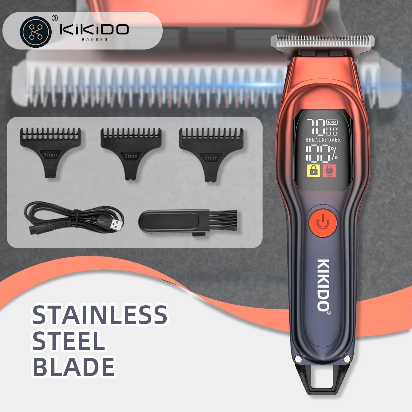 

KIKIDO Rechargeable Hair Clippers Digital Display Low Noise Hair Clippers With Auxiliary Light Professional Hair Trimmer Kit