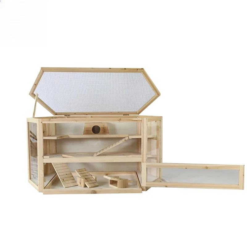 

High Quality Competitive Price Wooden Deco Transparent 2-tier Cage for Hamster Cages