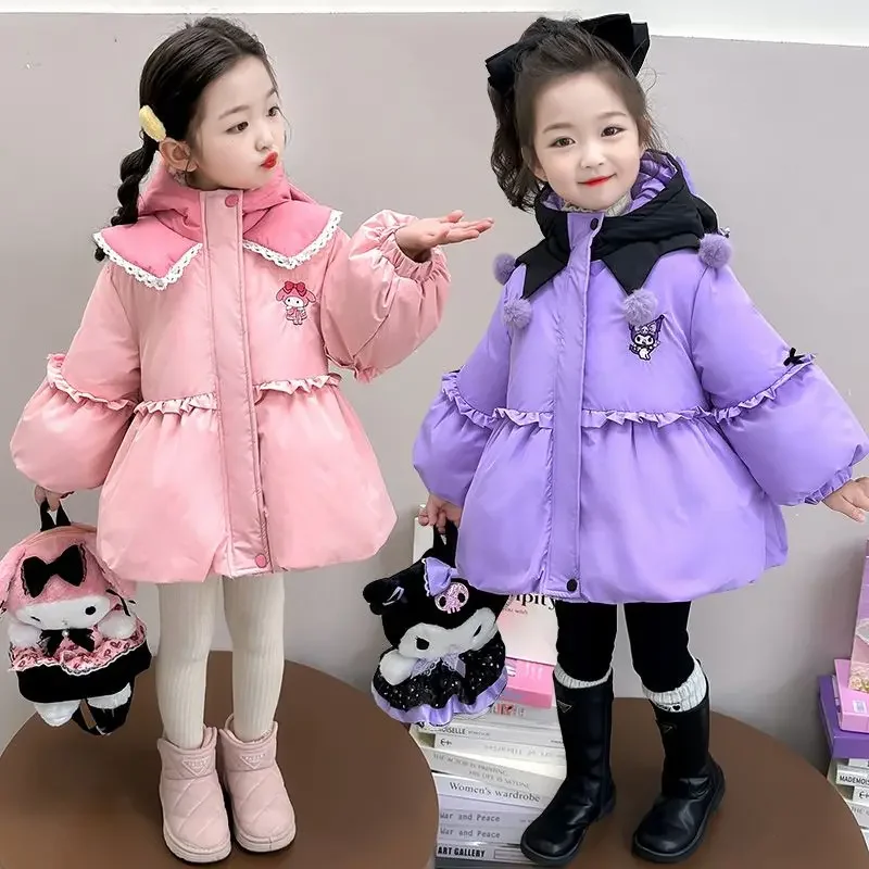 Sweet My Melody Anime Kawaii MINISO Ins Fashion Long Sleeve Warm Coat Cute Kuromi Hooded Jacket Clothing Gifts for Kids