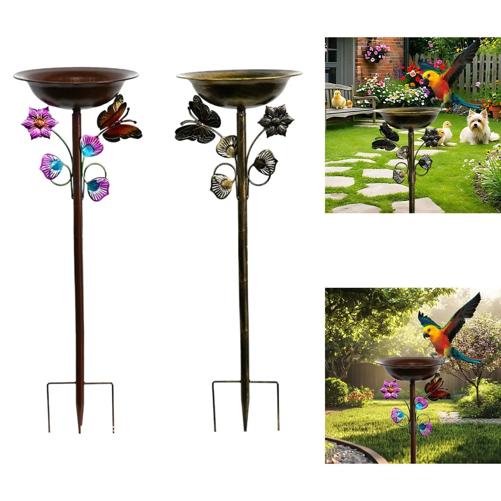 

Iron bird feeder with spike base, ideal for balconies, patios and outdoors.