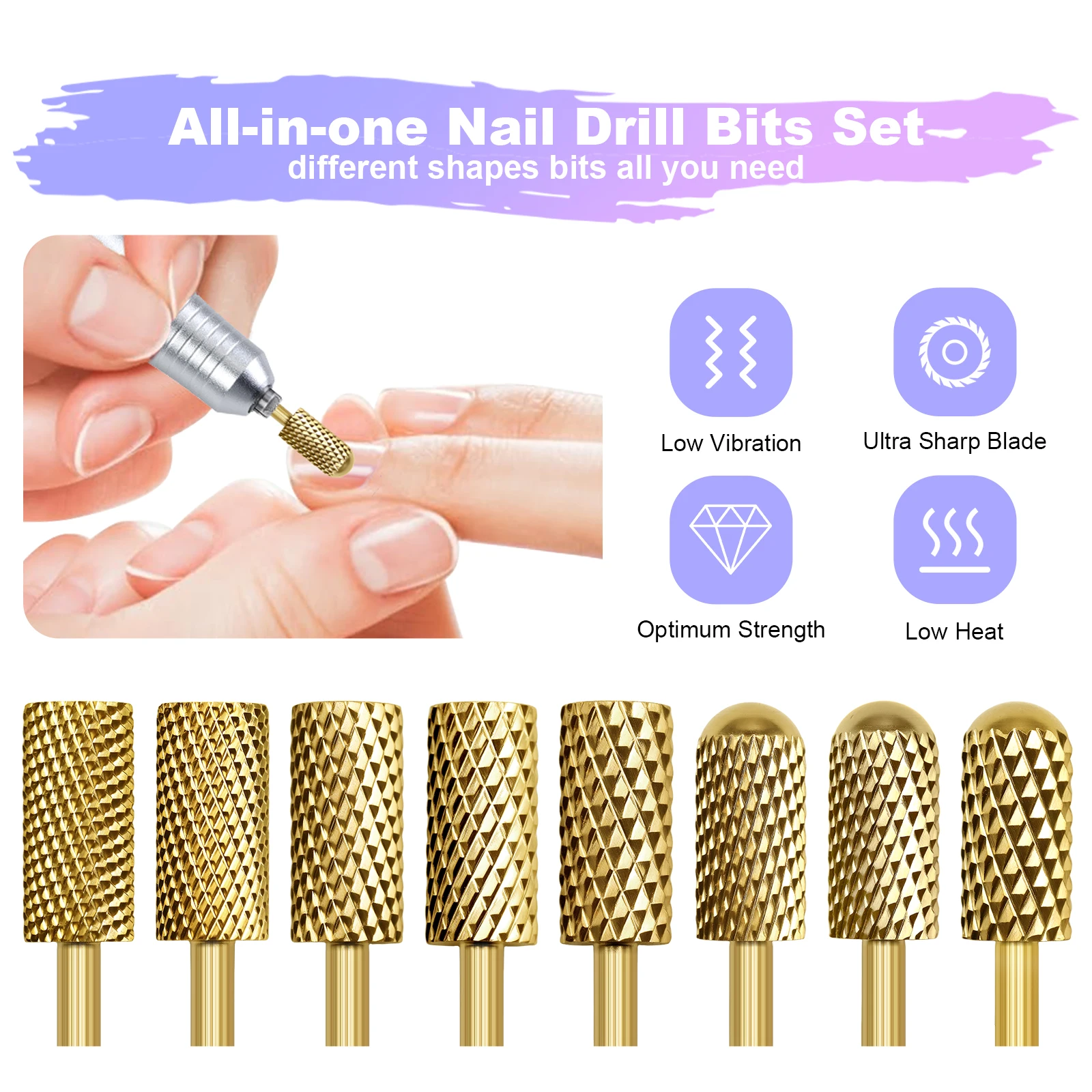 Gold/Sliver Nail Drill Bits Milling Cutter Carbide Polish Head For Electric Nail Drill Manicure Machine Pedicure Nail Files Acce