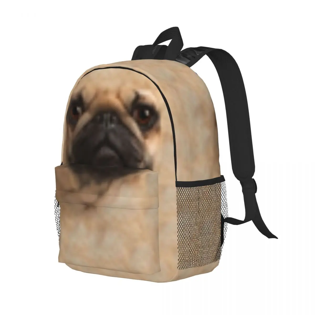 Mochila rosto gigante Pug, saco de escola padrão elegante, mochila leve impressão, novo, 15 Polegada