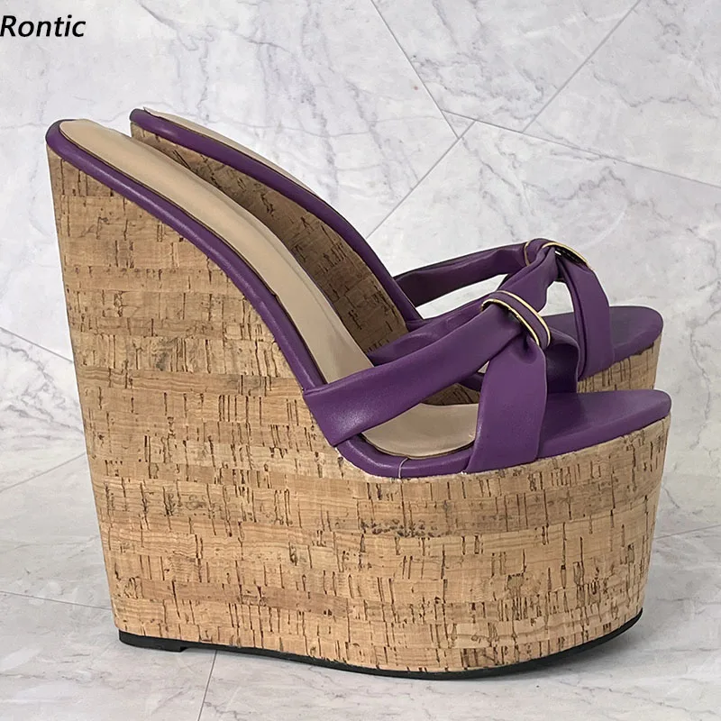 

Rontic Hot Women Summer Platform Mules Sandals Wedges High Heels Round Toe Beautiful Purple Party Shoes US Plus Size 4-15