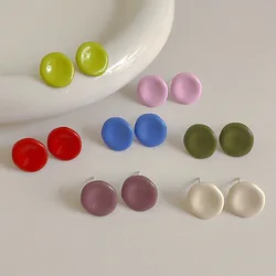 Minar INS Fashion Candy Color Enamel Round Geometrical Small Stud Earrings for Women Female Wholesale Party Every Day Jewelry