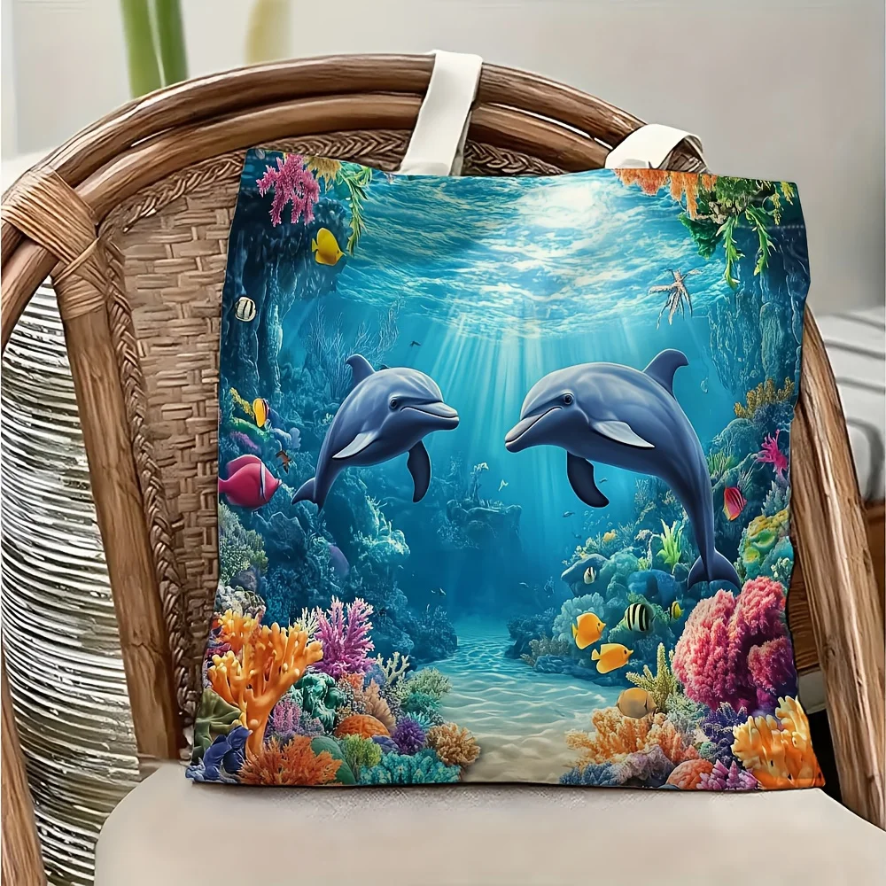 1pc Underwater World Dolphin Tote ShoppingBag,Suitable for Daily Use,Shopping,School,Travel,A Unique Gift for Marine Life Lovers