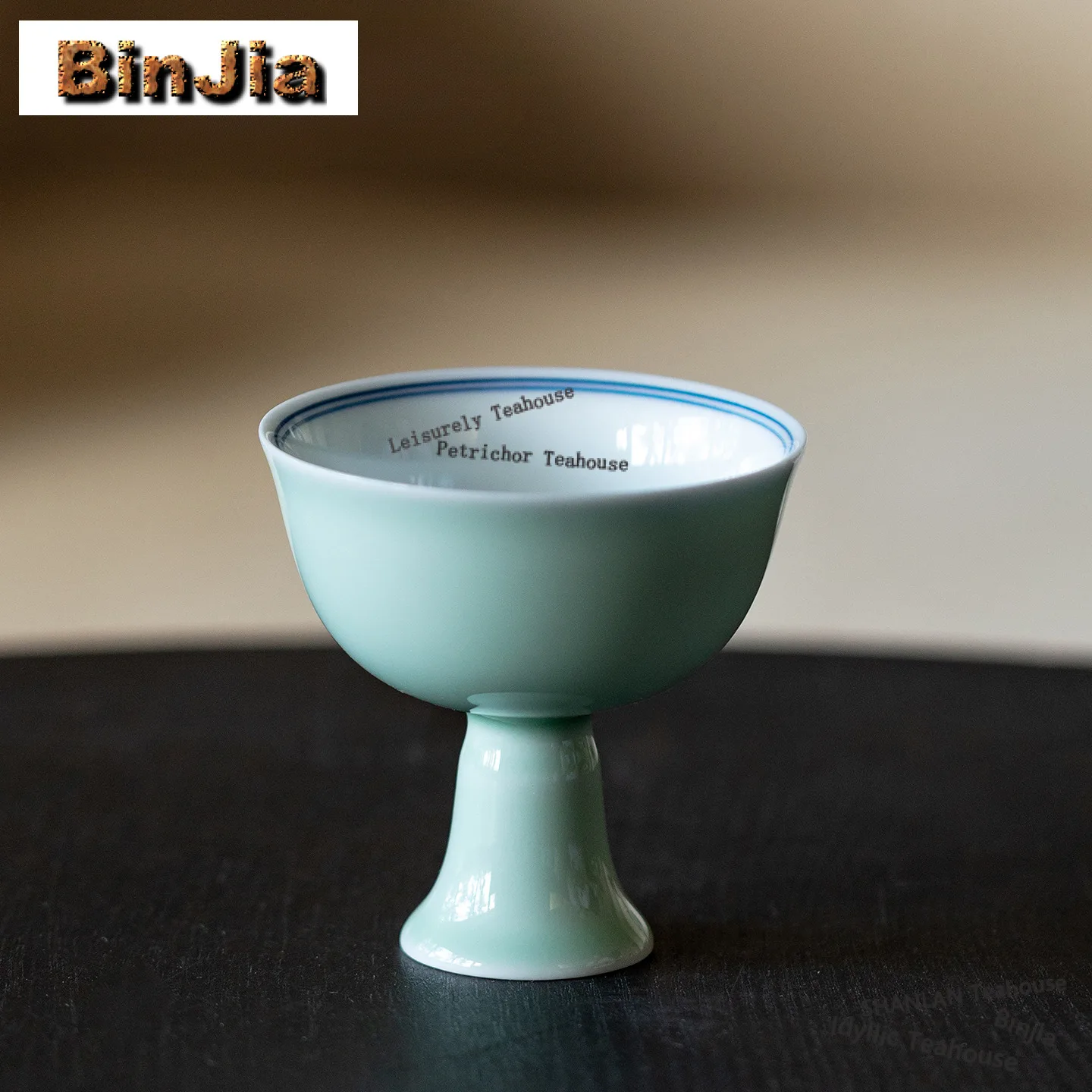 2pc/Lot Bean Green Double Line High Foot Teacup Japanese Tea Bowl Set Of Cups Tea-tasting Personal Cup Chazhan Master Cup 60ml