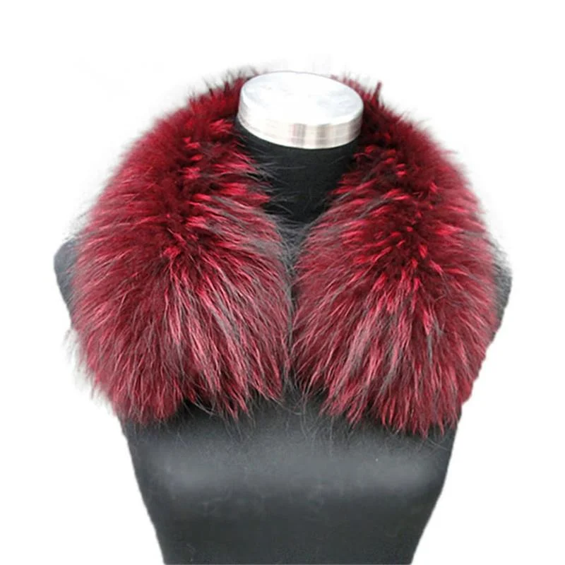 Women\'s Scarf Winter Raccoon Fur Collar For Coat Scarf Neck Warmer Shawl Natural Fur Collar Fur Scarves Warps Red Fur Collar