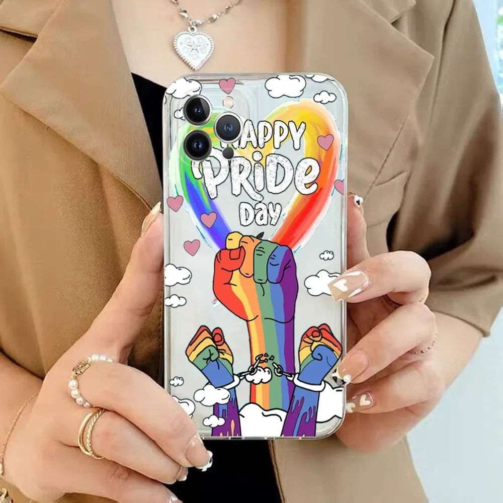 LGBT Rainbow Gay Lesbian Phone Case For iPhone 15 14 13 12 11 Pro Max Mini X Xs XR 6 7 8 Plus SE 2020 Transparent Case