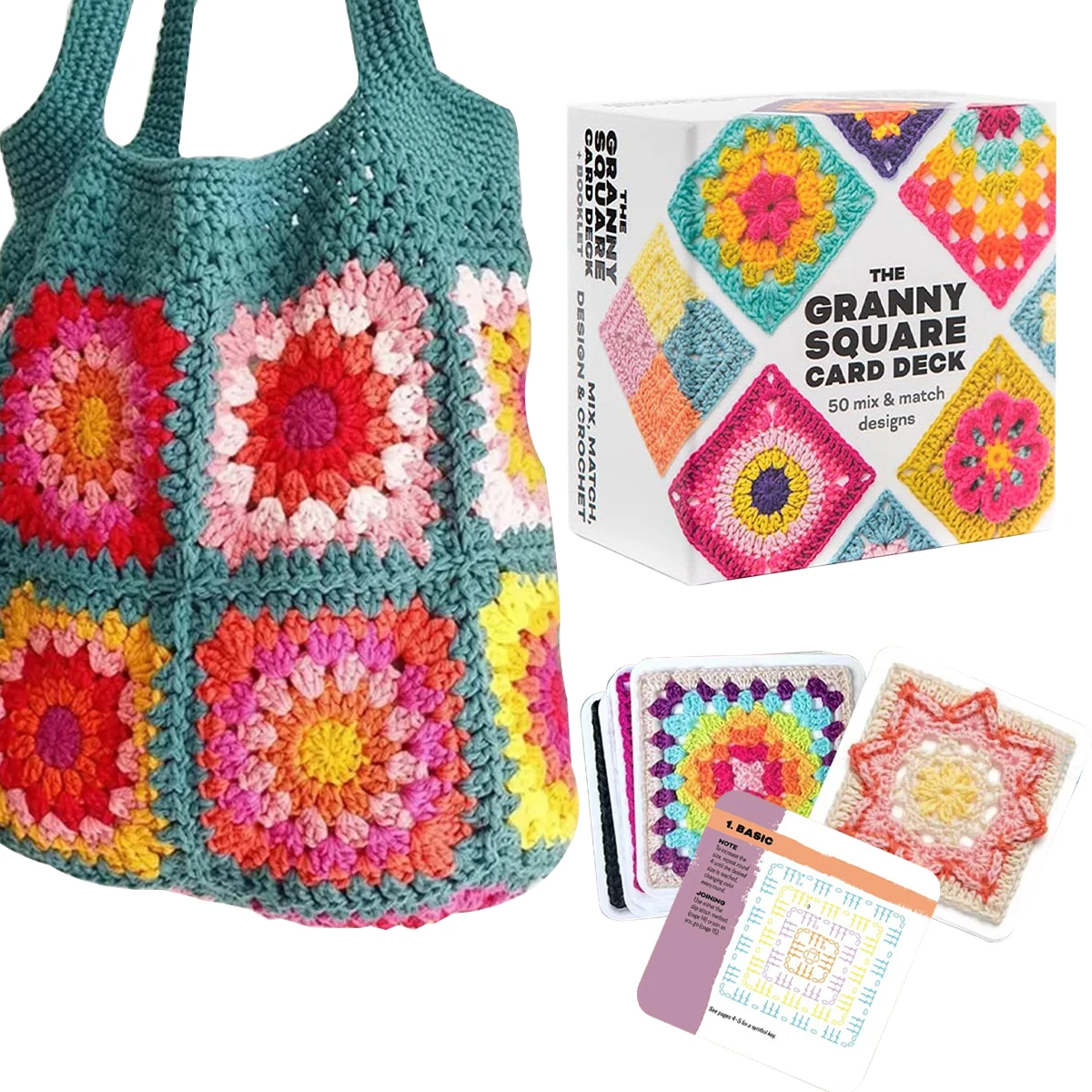 

1 Set DIY Knitted Pattern Cards Set Mix Matchs Designs The Granny Square Card Deck Knitting Kit for Adults