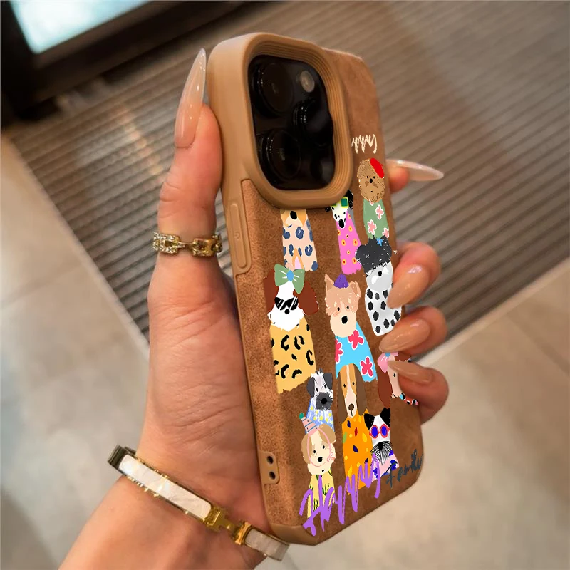 Colorful Cute Dog Executive Fiber Leather Case For iPhone 16 Pro Max 17 15 14 Pro 13 12 11 Pro Max 16E 7 8 Plus Shockproof Funda - view 6