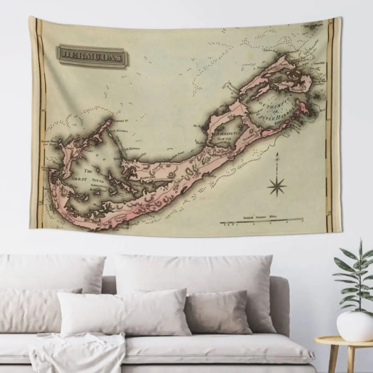 

Vintage Map of Bermuda (1823) Tapestry Cute Decor Home Decoration Tapestry