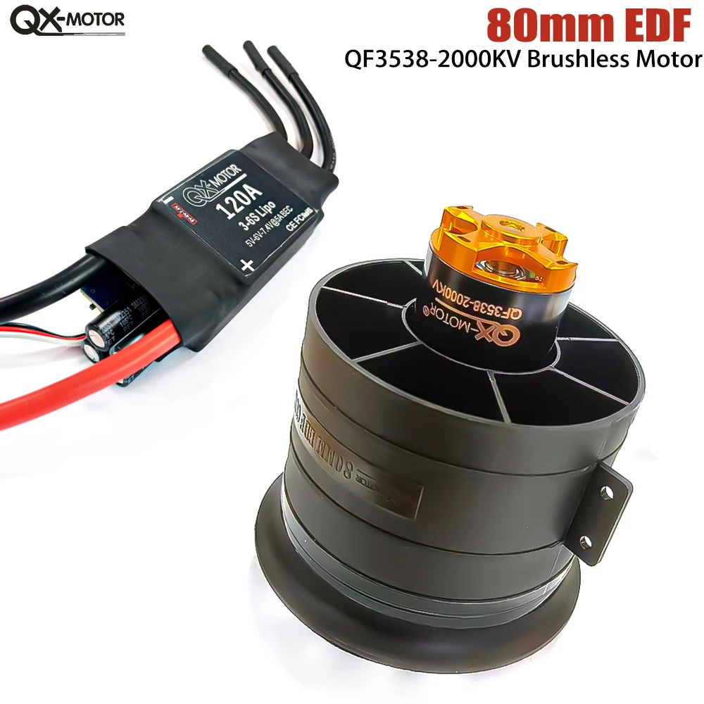 QX-Motor 80mm EDF 24V QF3538 12 Blades Fan 2000KV 6s Brushless Motor with 120A ESC For Aircraft remote control toy spare parts