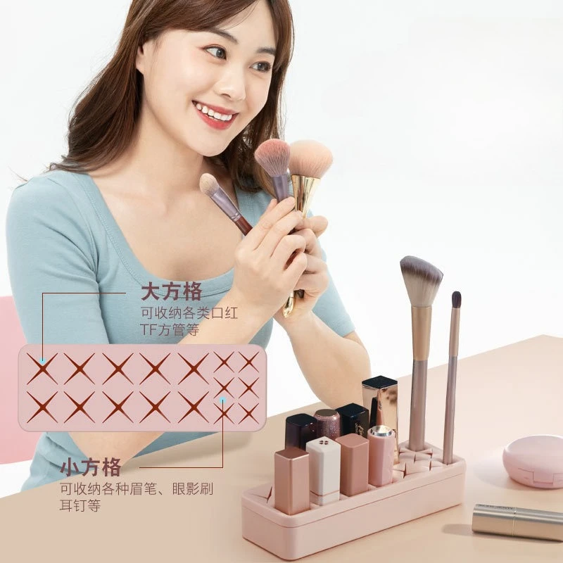Silicone Cosmetic Organizer 16 Compartments Makeup Brush Holder for Lipstick Nail Polish Desk Storage Box Vanity Accessories
