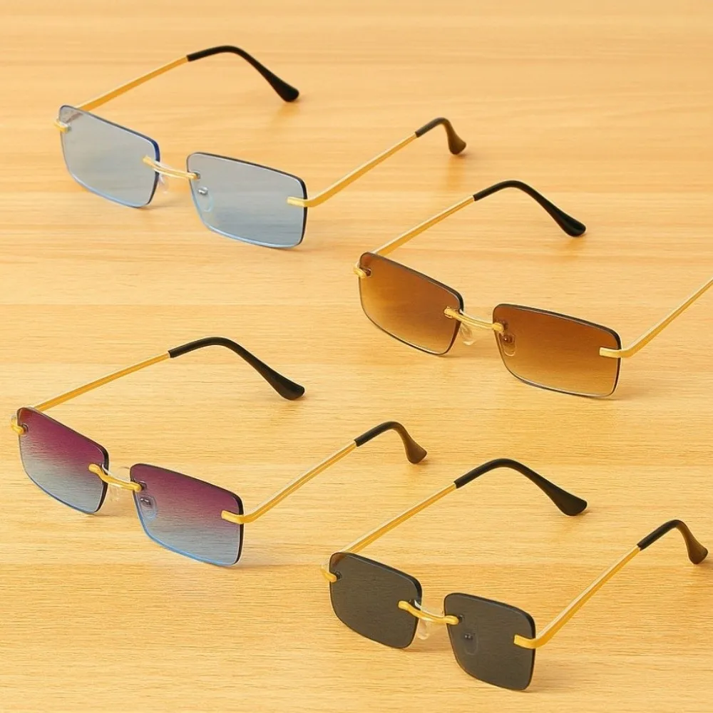 

Trendy Multicolor Beachside Sun Glasses Lightweight Vintage Frameless Sunglasses Vision Care Rectangle UV400 Eyewear Photography