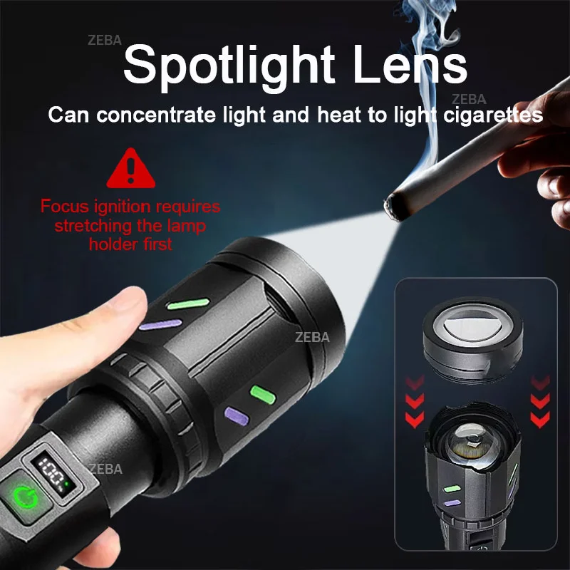 1000000LM Ultra-High Powerful Flashlight Battery Display RechargeableTactical Torch Ignitable Hand Lamp Outdoor Camping Lantern