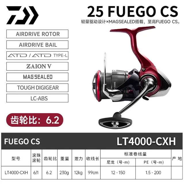 海外モデル 2025 DAIWA FUEGO CS LT 4000-CXH Original DAIWA 2025 New FUEGO CS LT 5.3/5.7/6.2:1Max Drag 12kg