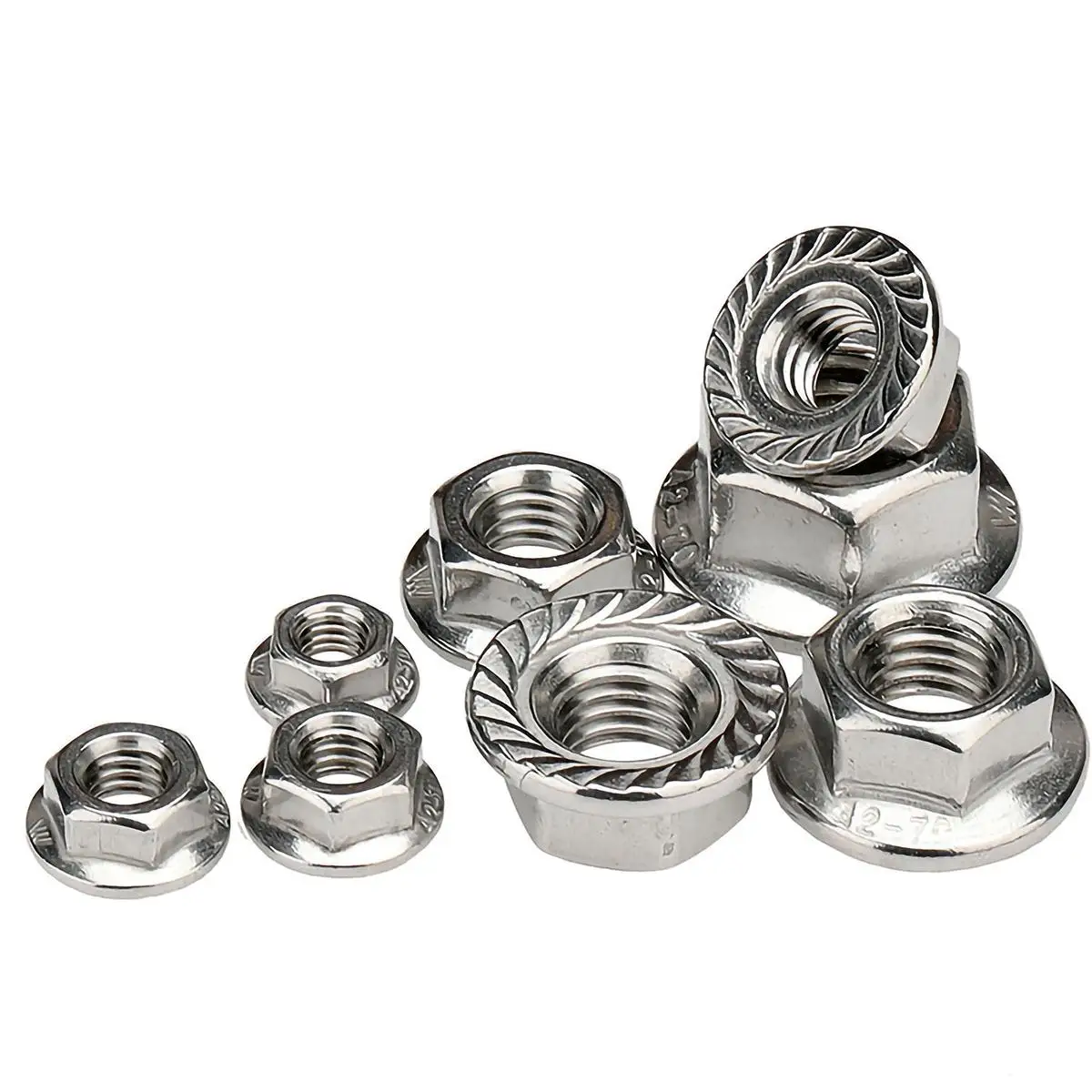 M3 M4 M5 M6 M8 M10 M12 304 Stainless Steel Hexagon Hex Head Serrated Spinlock Flange Nut Locknut Lock Nut DIN6923