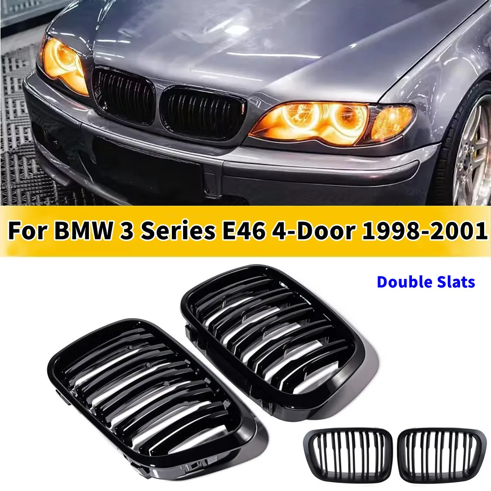 

For BMW 3 Series E46 4-Door 1998-2001 Front Hood Kidney Bumper Racing Grille Mesh Double Line Grill Car Replacement Accessories