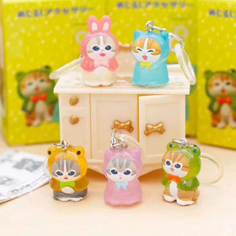 En stock: Caja sorpresa de la serie de diseño de impermeables Mofusand Shark Cat, mini figura de acción Kawaii, llavero, colgante para mochila, regalos sorpresa