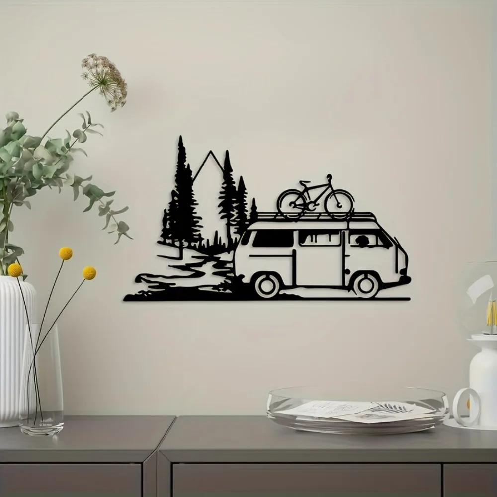Vintage Camper Van Metal Wall Art, Rustic Iron Travel Decor for Living Room