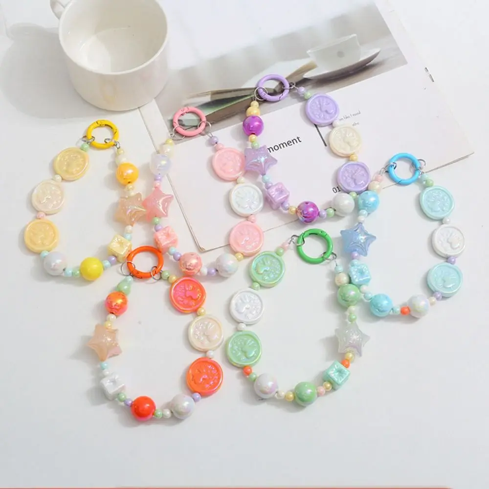 Fashion Resin Burst Bead Chain Keyring Replacement Colorful Phone Lanyard Gradient Star Bead Pendant Woman