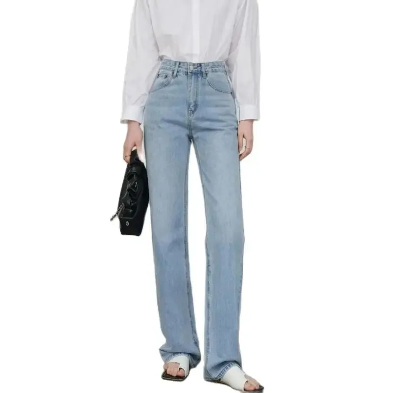 ZHISILAO Light Blue High Waist Straight Jeans Women Vintage Classic Blue Full Length Longer Jeans Spring 2024