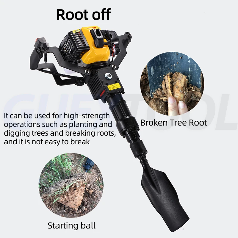 1250W Light 2-stroke Digger Earth Augers Multifunctional Tree Digging Machine Trencher Petrol Breaker Rock Drill Ramming Machine